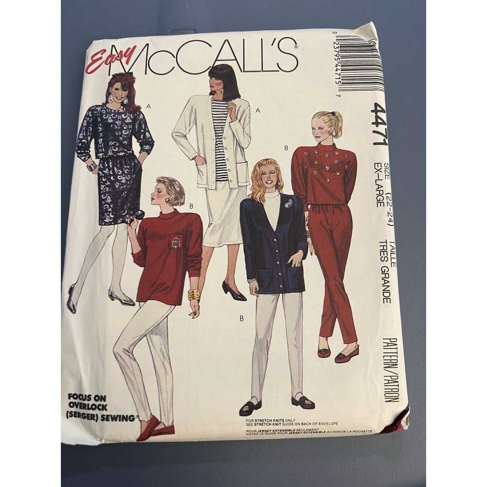 🧵McCall's Sewing Pattern #4471–Cardigan, Tops, Skirt & Pants–Sizes 22-24 Uncut